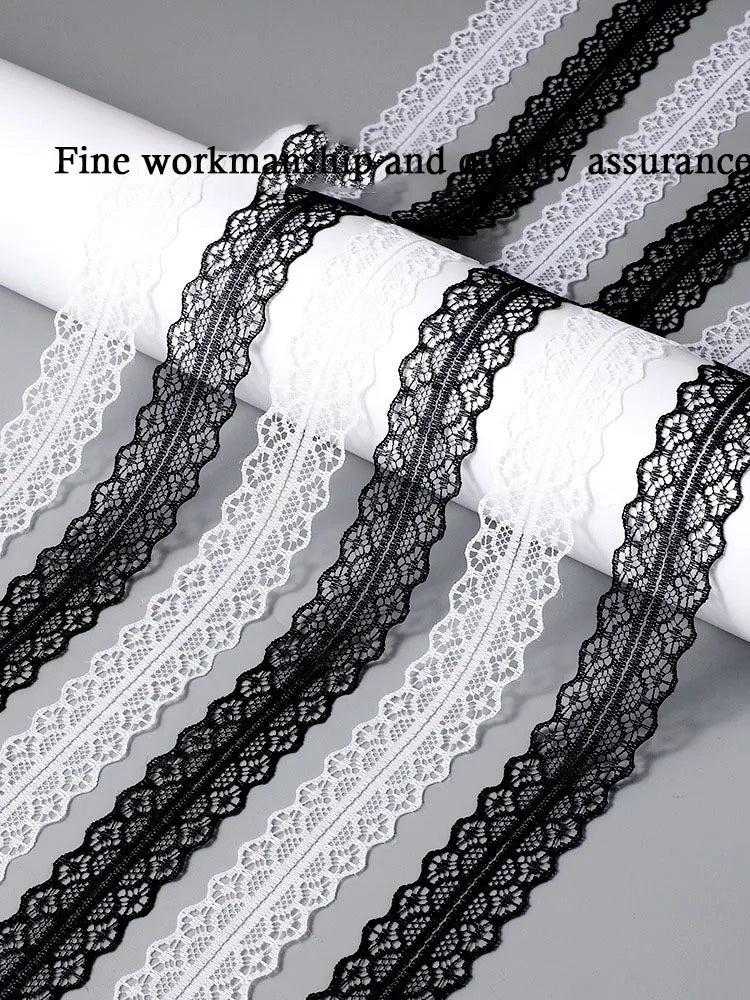Wide Fancy Lace Shoelaces for Women Sneakers, Flat Decorative Shoe Laces for Casual Shoes, White & Black Footwear