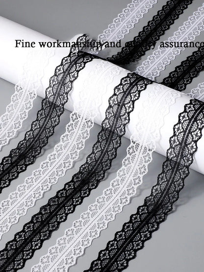Wide Fancy Lace Shoelaces for Women Sneakers, Flat Decorative Shoe Laces for Casual Shoes, White & Black Footwear