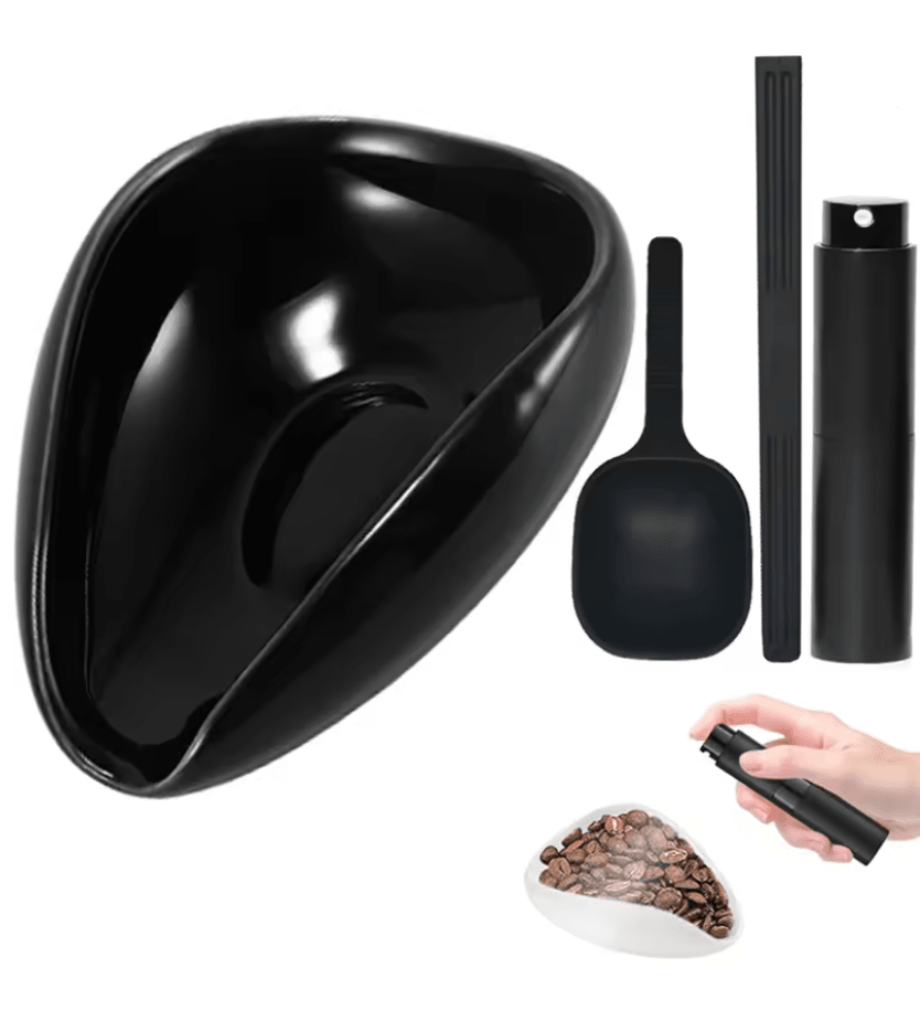 FLYMUYU Precision Coffee Dosing Cup and Ceramic Tray Set with Static Reduction Spray