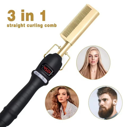 Electric Heating Curling Comb for Dry and Wet Hair with Straightening and Styling Function