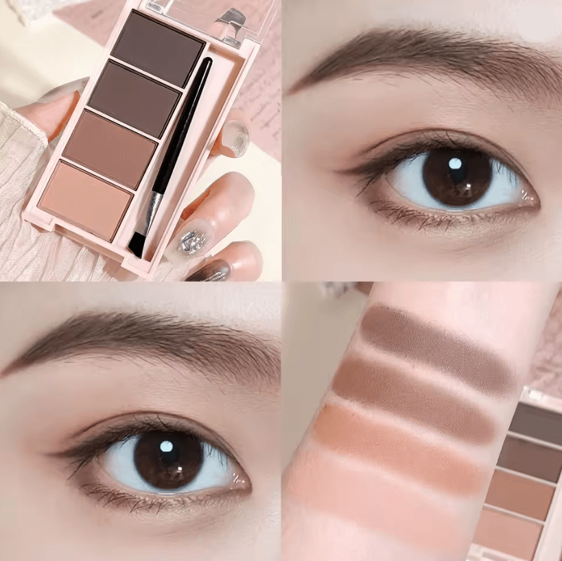 BrowCraft 4Color Matte Eyebrow Powder Palette with Dual Brushes