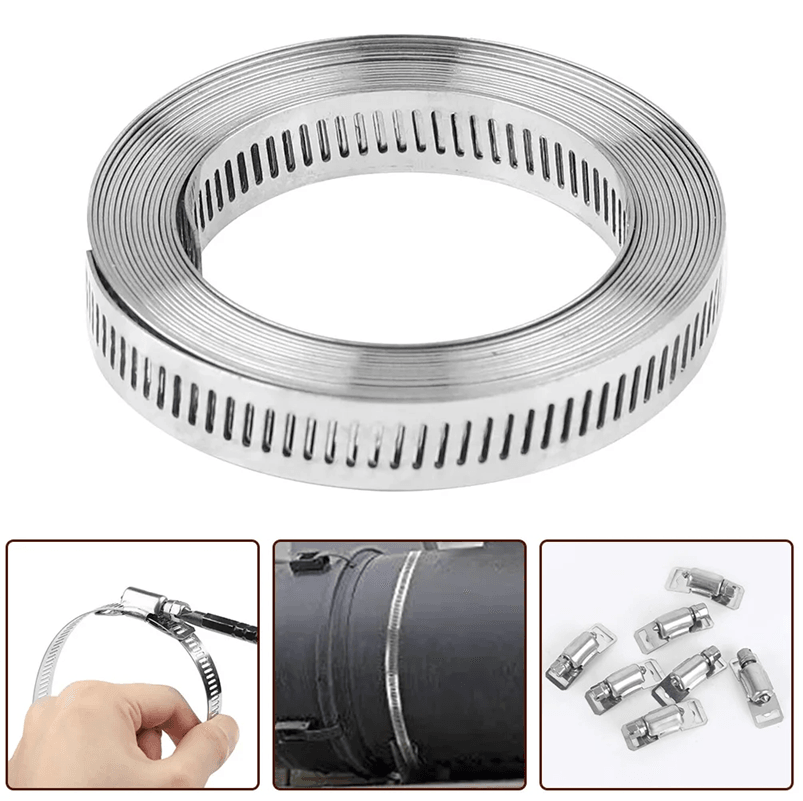 GripMaster 10ft Stainless Steel Worm Gear Hose Clamp Kit with 6 Fasteners