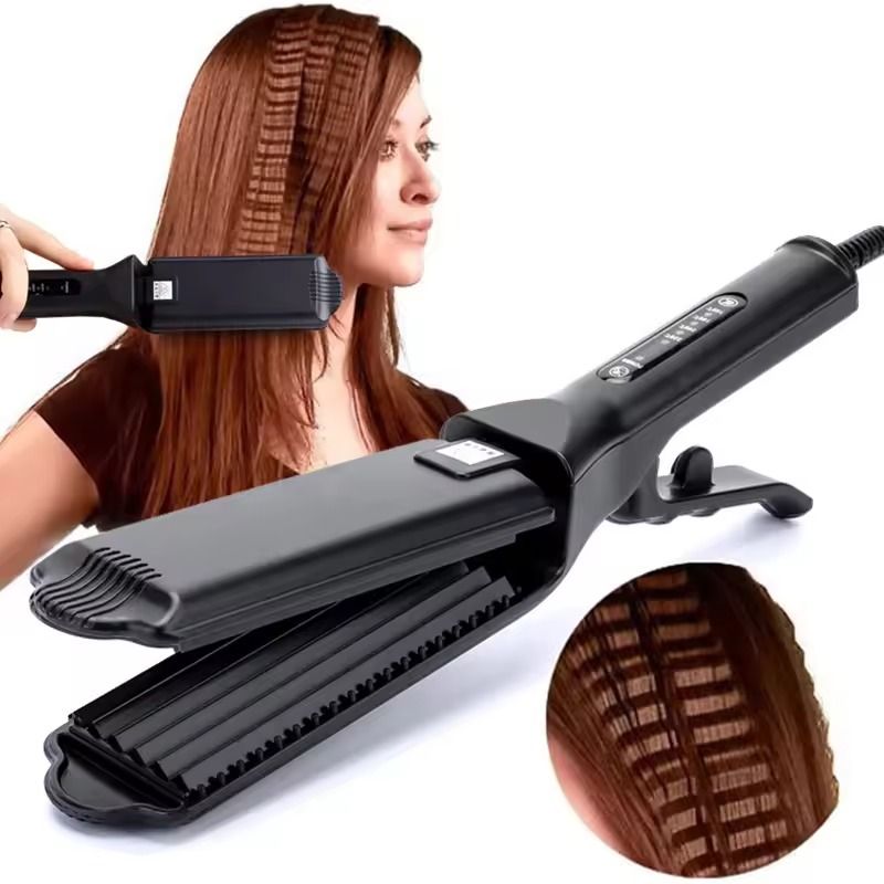 Ceramic Hair Curler Wand with Corrugated Wave Comb for Salon Styling