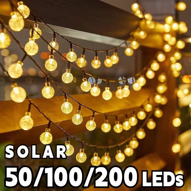 Solar Crystal Globe LED String Lights for Outdoor Garden and Party Decor