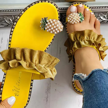 Bohemian Pineapple Pearl Flat Sandals For Women With Summer Slip On Design 9