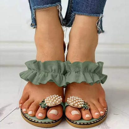 Bohemian Pineapple Pearl Flat Sandals For Women With Summer Slip On Design 4