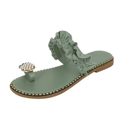 Bohemian Pineapple Pearl Flat Sandals For Women With Summer Slip On Design 5