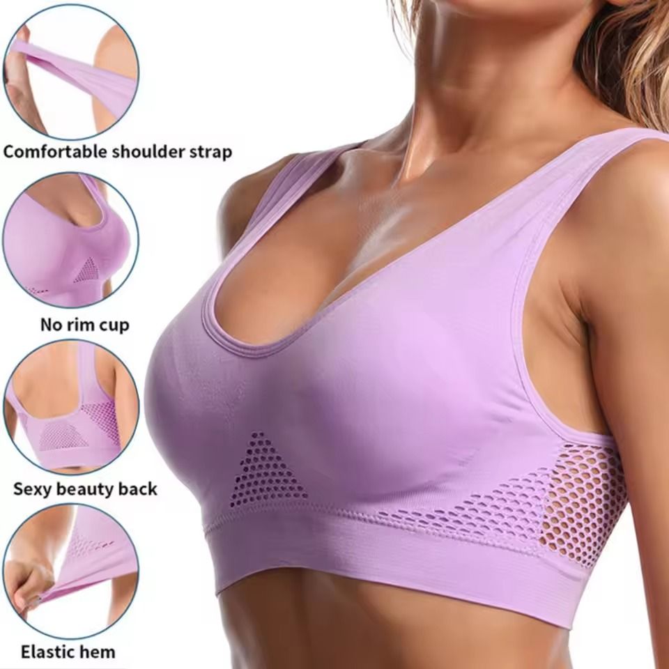 Hollow Out Wireless Sports Bra Breathable Support from S to 6XL