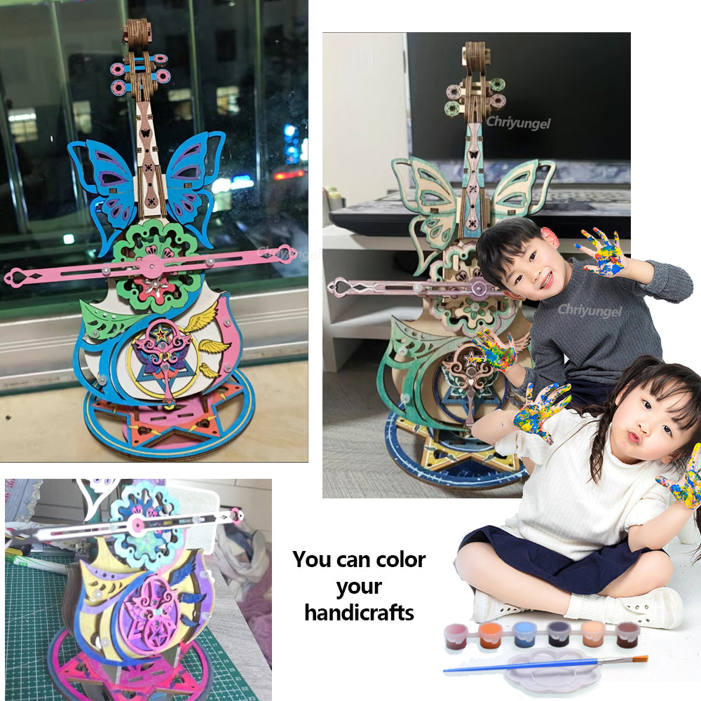 3D Puzzle Wooden Cello Model DIY Assembly Music Box With Dancing Butterflies Home Living Room Decor 3