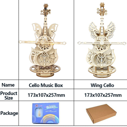 3D Puzzle Wooden Cello Model DIY Assembly Music Box With Dancing Butterflies Home Living Room Decor 4