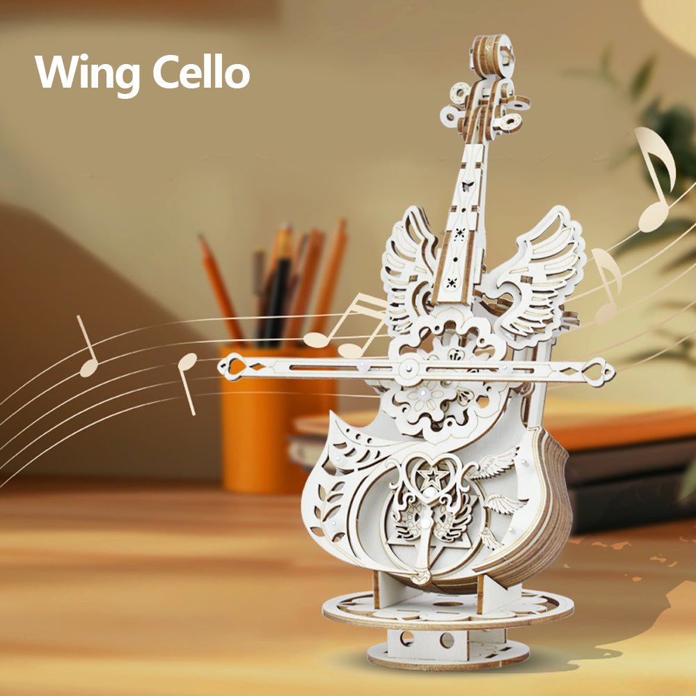 3D Puzzle Wooden Cello Model DIY Assembly Music Box With Dancing Butterflies Home Living Room Decor 5