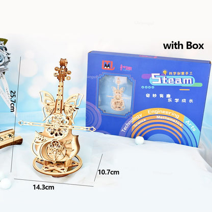 3D Puzzle Wooden Cello Model DIY Assembly Music Box With Dancing Butterflies Home Living Room Decor 6