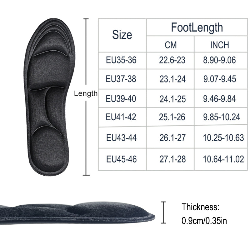 Thick 5D Massage Memory Foam Insoles, Breathable, Cushioned Shoe Inserts for High Heels, Pain Relief, All-Day Comfort