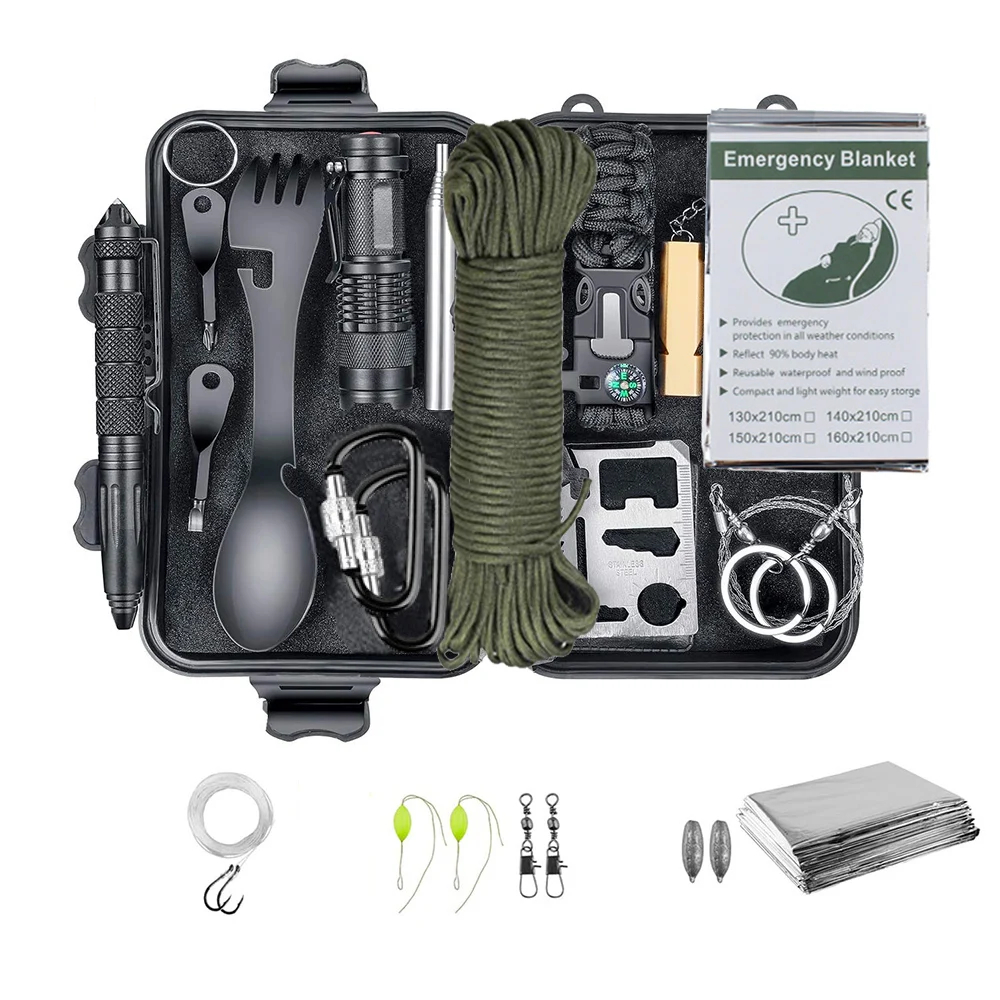 Professional Emergency Survival Kit Gear, Camping Multifunction Tactical Defense Equipment First Aid SOS Adventure