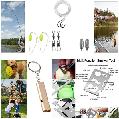 Professional Emergency Survival Kit Gear, Camping Multifunction Tactical Defense Equipment First Aid SOS Adventure