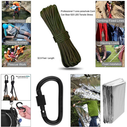 Professional Emergency Survival Kit Gear, Camping Multifunction Tactical Defense Equipment First Aid SOS Adventure