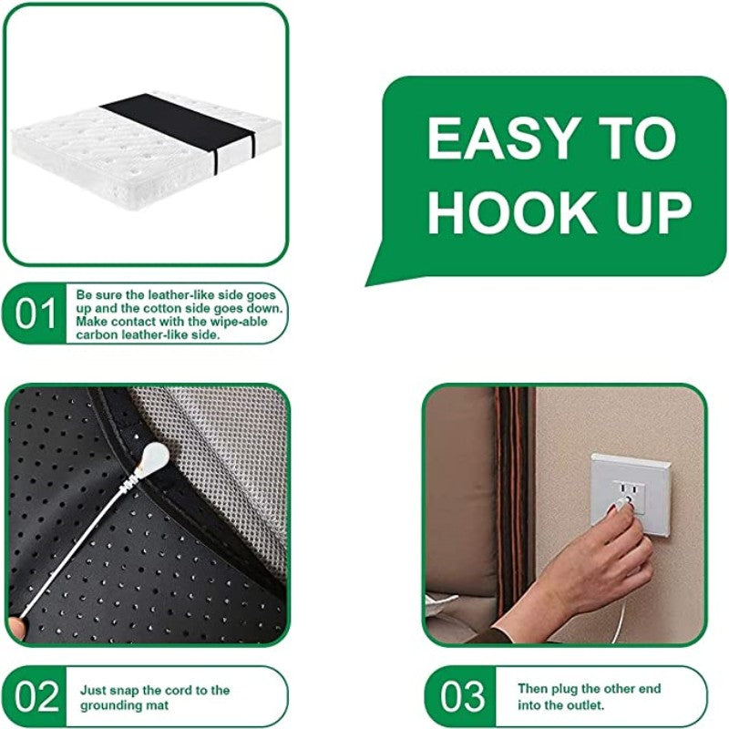 Grounding Leather Mattress Pad Earthing Sleep Mat Kit with Conductive PU Leather for Better Sleep