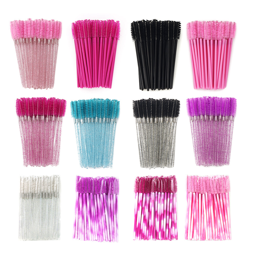 Crystal Disposable Eyelash Brushes, Soft Head Mascara Wands for Lash Extensions & Eyebrow Makeup, Applicator Tool Set