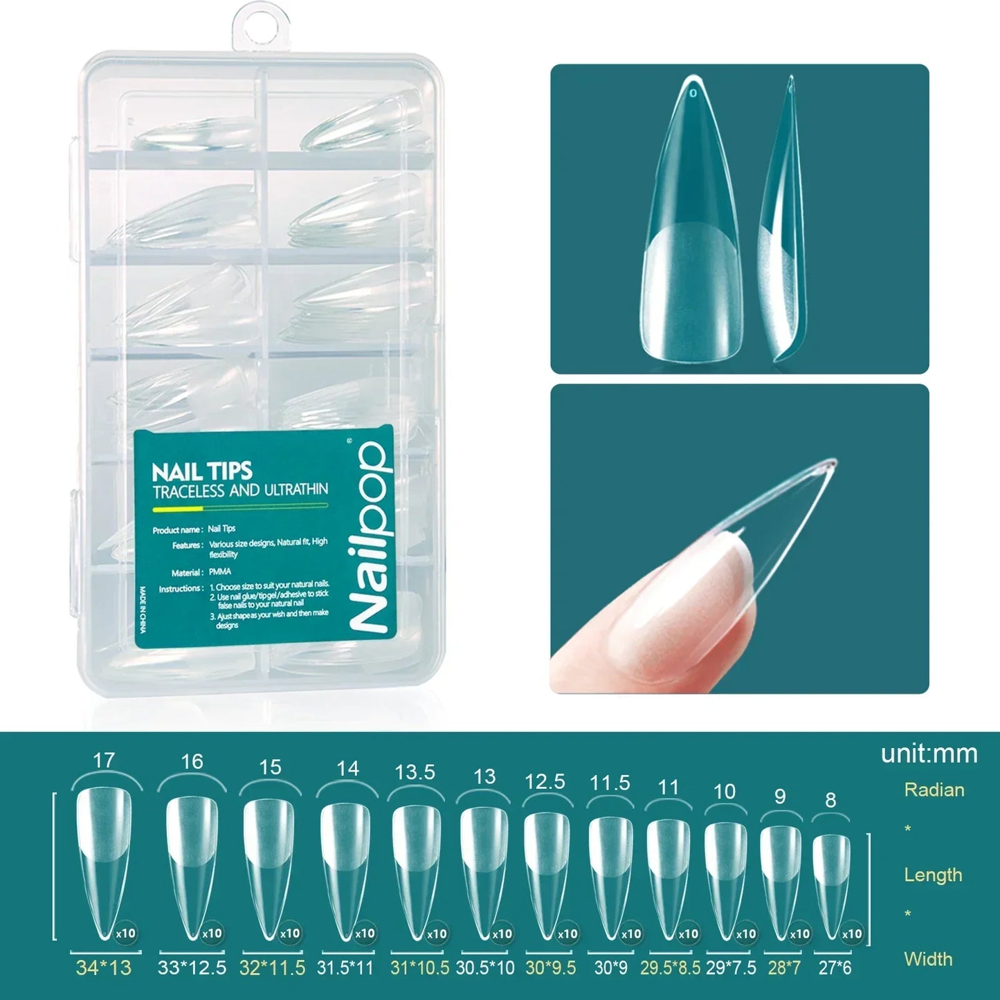 Nailpop Soft Gel X Nail Tips Set, Medium Short Almond & Square Shape, Soak Off Reusable Nails for Easy Nail Extension