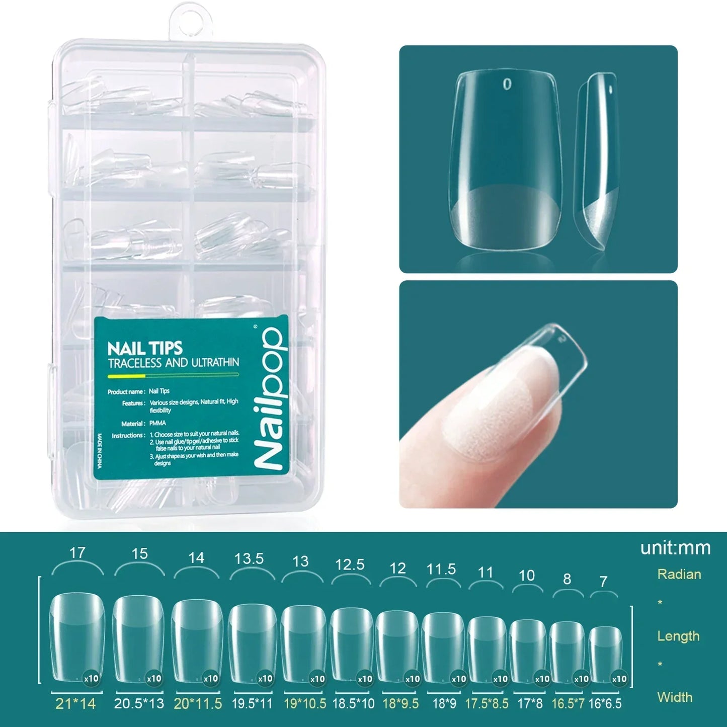 Nailpop Soft Gel X Nail Tips Set, Medium Short Almond & Square Shape, Soak Off Reusable Nails for Easy Nail Extension