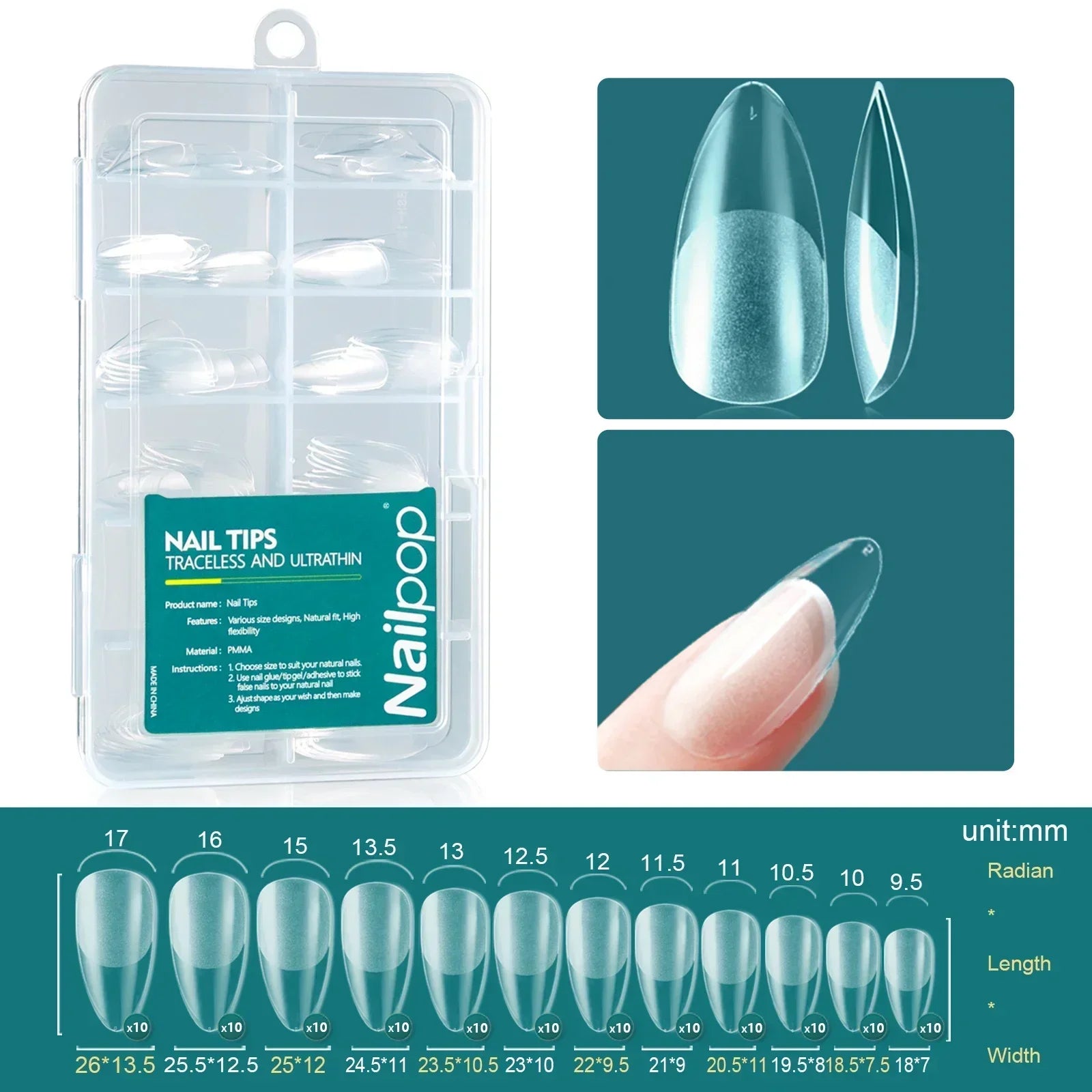 Nailpop Soft Gel X Nail Tips Set, Medium Short Almond & Square Shape, Soak Off Reusable Nails for Easy Nail Extension