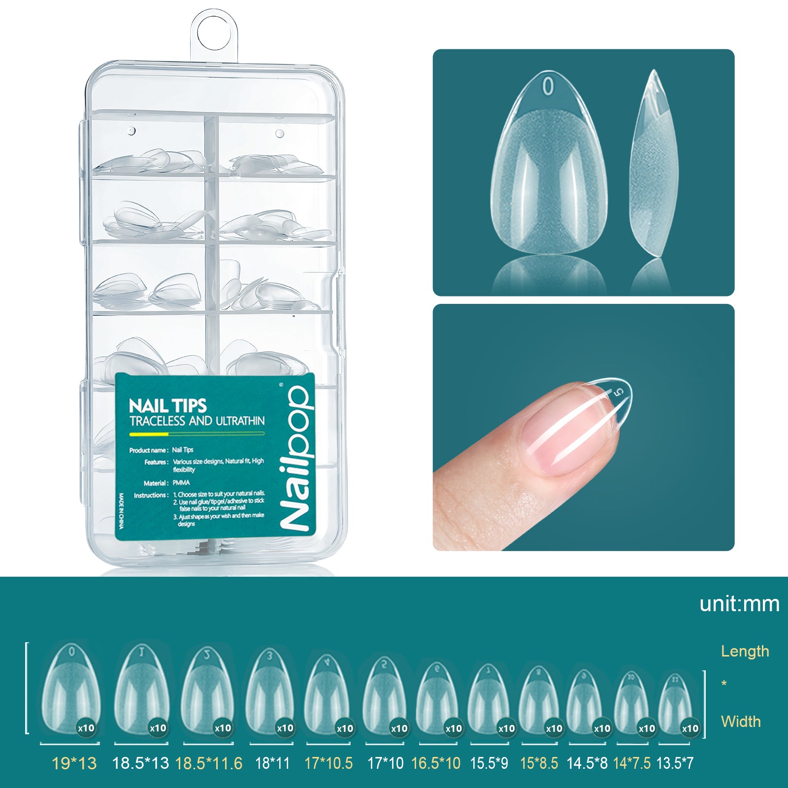 Nailpop Soft Gel X Nail Tips Set, Medium Short Almond & Square Shape, Soak Off Reusable Nails for Easy Nail Extension