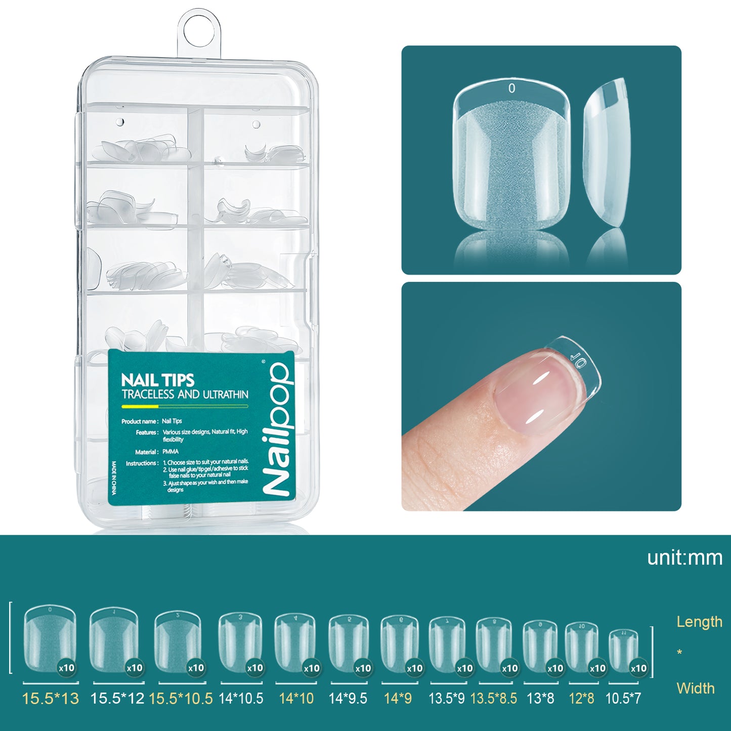 Nailpop Soft Gel X Nail Tips Set, Medium Short Almond & Square Shape, Soak Off Reusable Nails for Easy Nail Extension