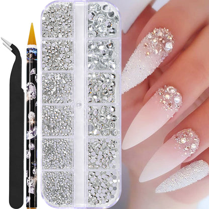 White Flatback Pearls Beads Nail Charms, 3D Nail Art Half Round Pearl Rhinestones for DIY Nail Jewelry & Craft