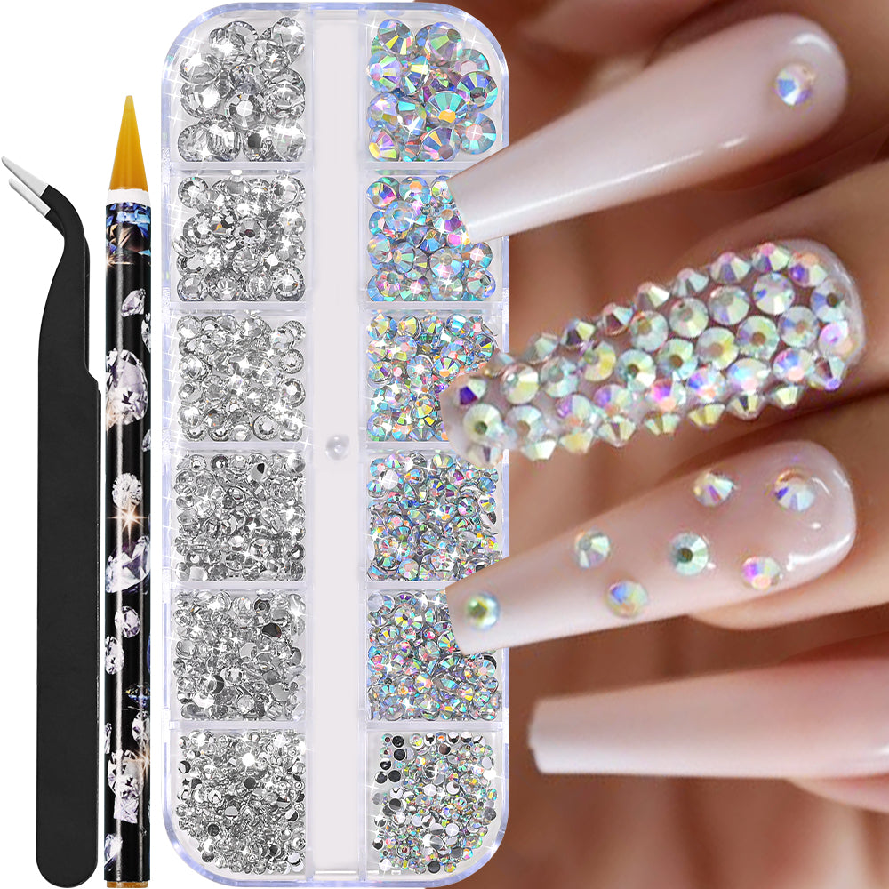 White Flatback Pearls Beads Nail Charms, 3D Nail Art Half Round Pearl Rhinestones for DIY Nail Jewelry & Craft