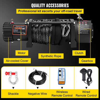 Electric Winch Synthetic Rope Lifting Treuils Hoist for ATV UTV Truck Off Road Boat with Wireless & Wired Remote Control