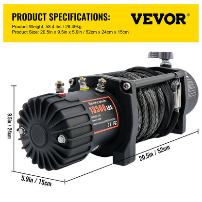 Electric Winch Synthetic Rope Lifting Treuils Hoist for ATV UTV Truck Off Road Boat with Wireless & Wired Remote Control
