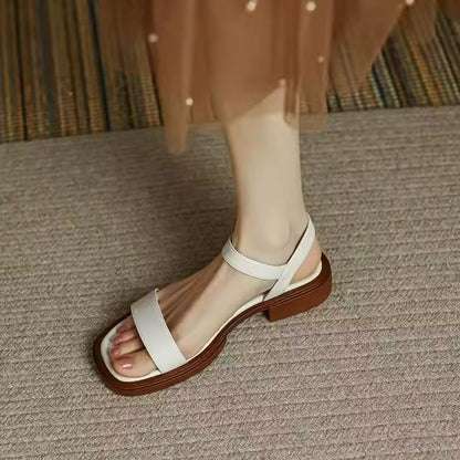Genuine Leather Low Heel Office Sandals For Women Summer Comfort Plus Size Shoes 4