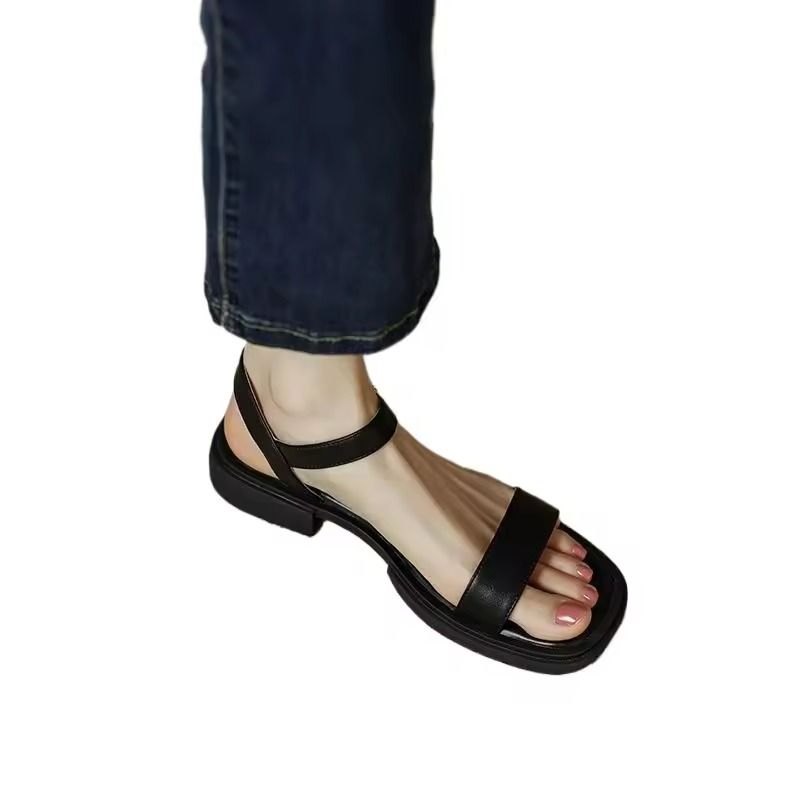 Genuine Leather Low Heel Office Sandals For Women Summer Comfort Plus Size Shoes 5