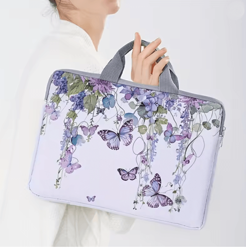 Purple Butterfly Laptop Bag and Briefcase Set for 14 Inch Laptops