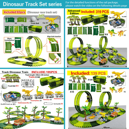 Dinosaur Race Track Toy Set with Electric Car and Looping Track for Kids