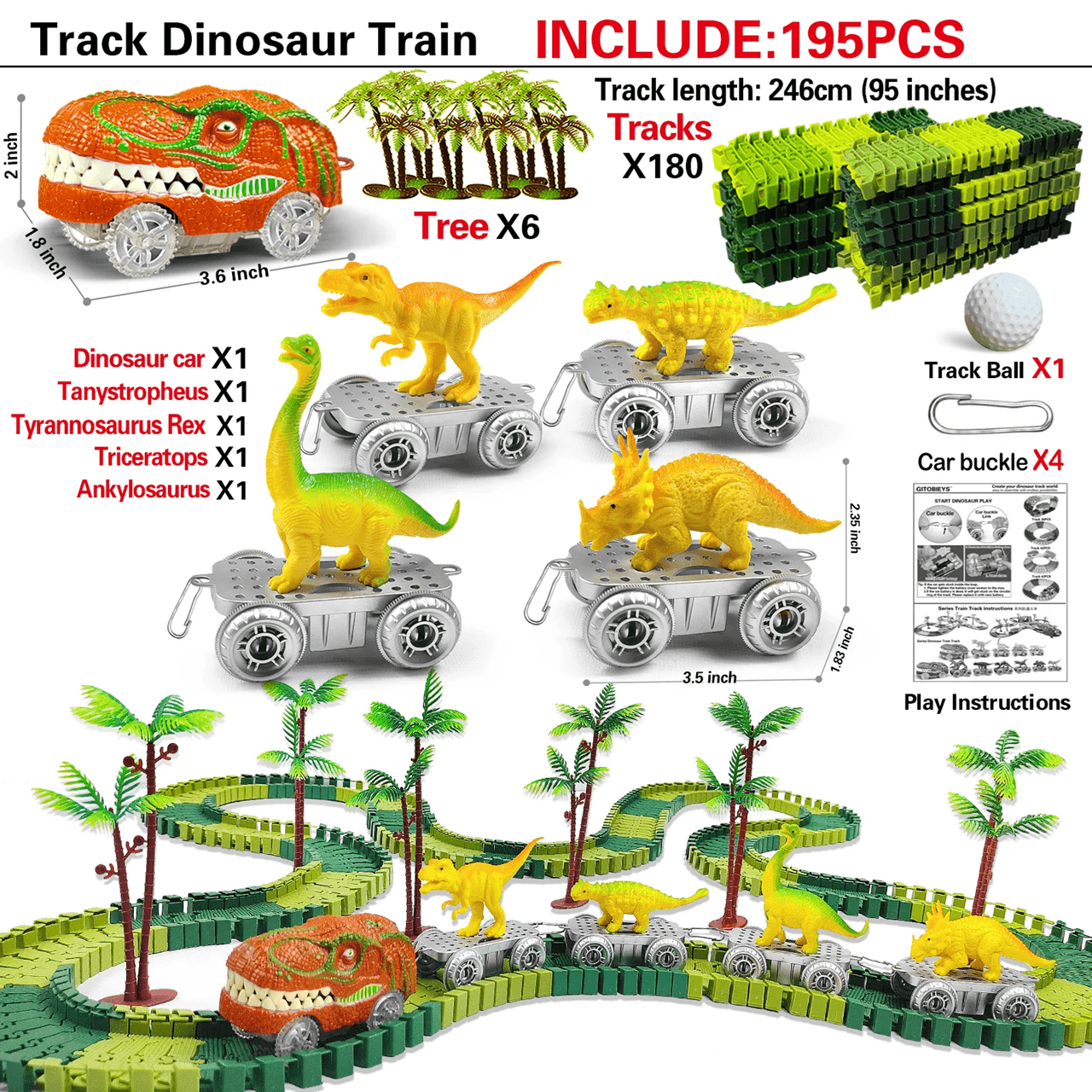 Dinosaur Race Track Toy Set With Electric Car And Looping Track For Kids 3