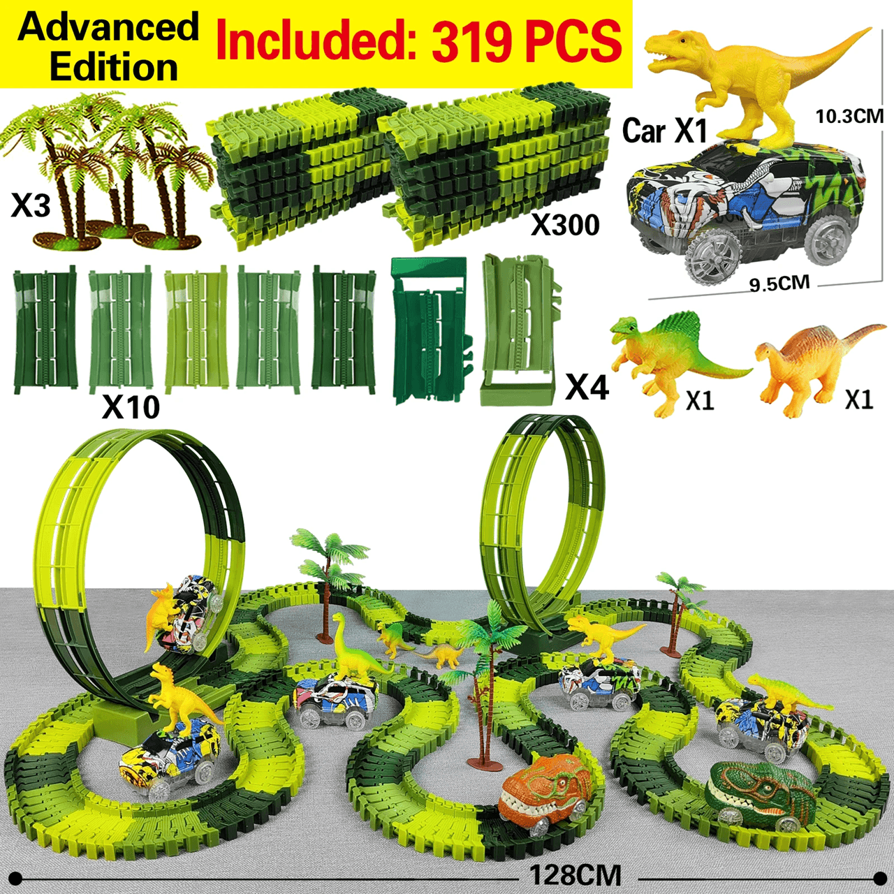Dinosaur Race Track Toy Set With Electric Car And Looping Track For Kids 6