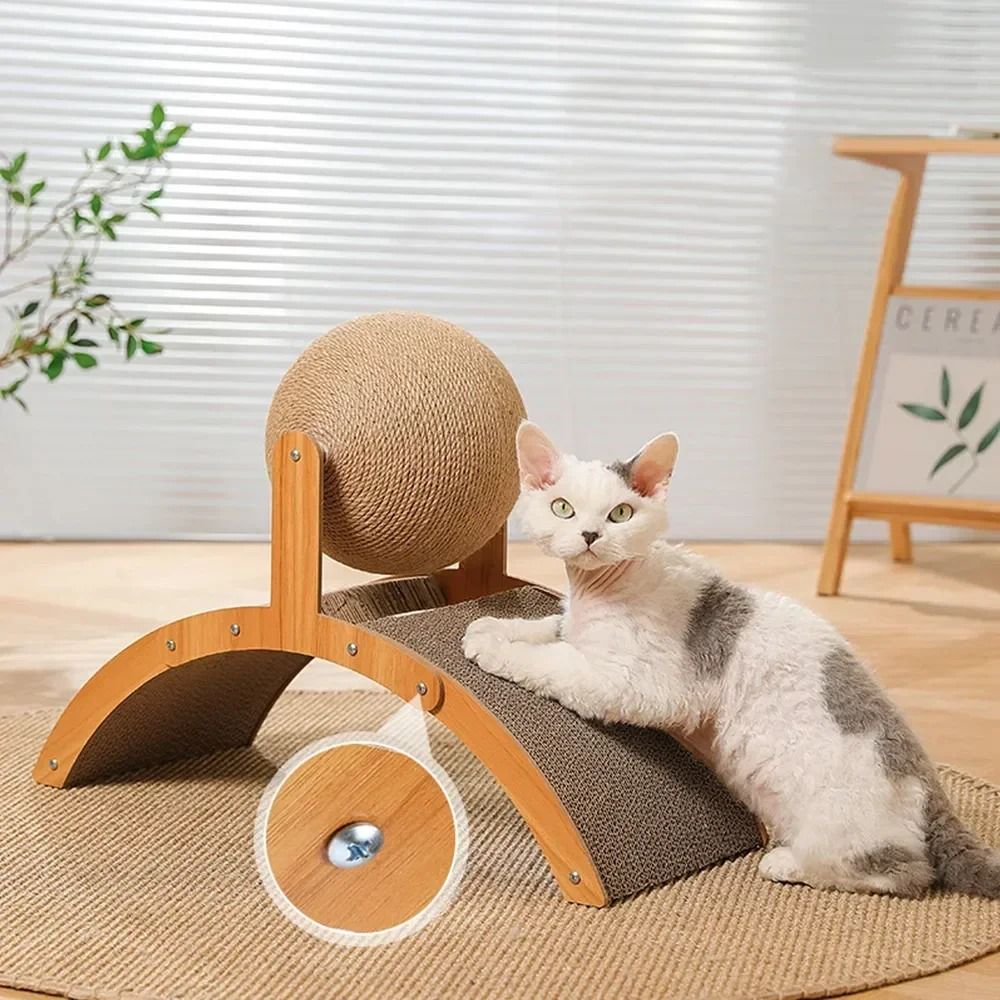 2-in-1 Wooden Cat Scratching Ball with Sisal Board