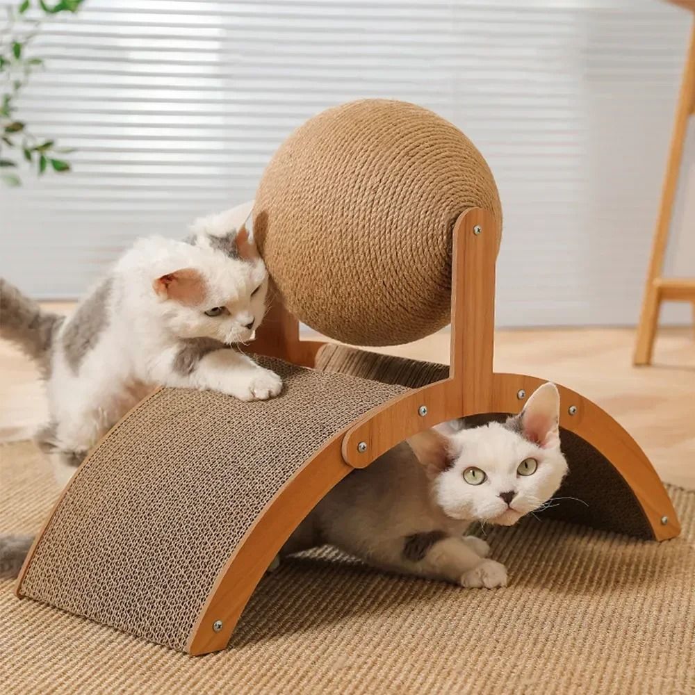 2in1 Wooden Cat Scratching Ball With Sisal Board 1
