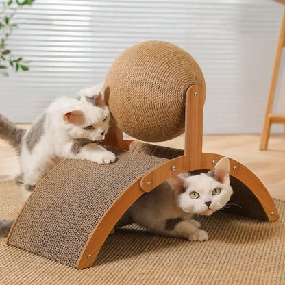 2in1 Wooden Cat Scratching Ball With Sisal Board 1