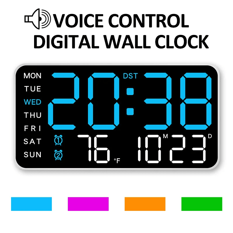 Large LED Digital Wall Clock with Remote Control and Dual Alarms