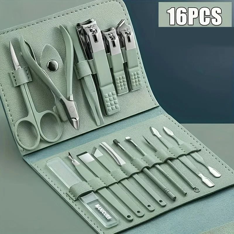 16pcs Professional Nail Clippers and Cuticle Nippers Set with Travel Case