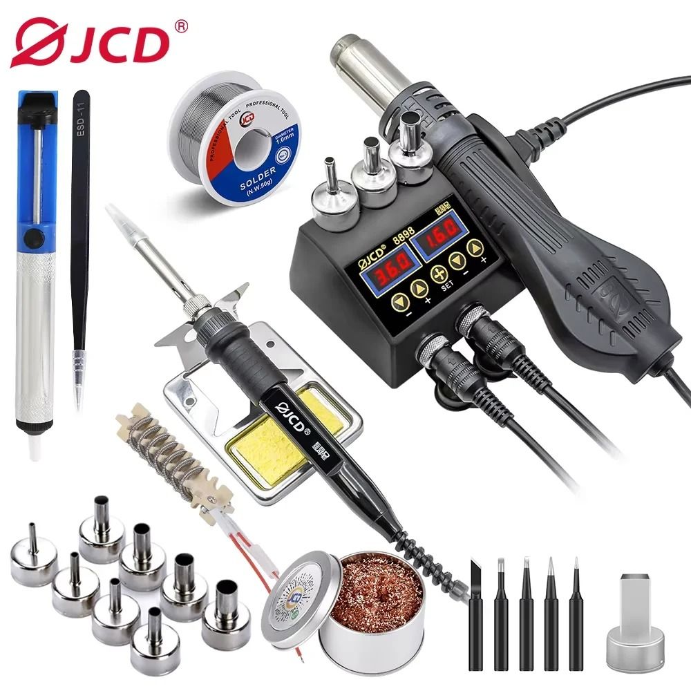 JCD 8898 Soldering Station 2 In 1 Soldering Iron And Hot Air Gun Rework Welding Repair Tool 15