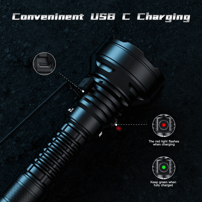Rechargeable Tactical Flashlight With USBC And 2200 Lumens Beam 2