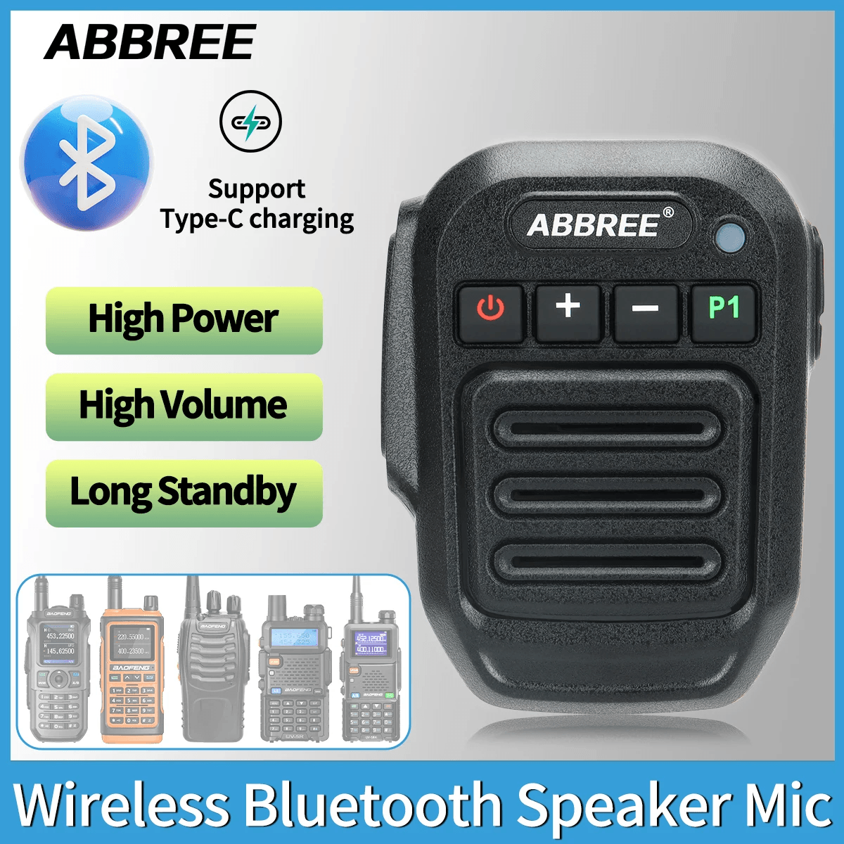 Wireless Bluetooth Walkie Talkie Speaker Mic | Handheld High Power Type-C Microphone