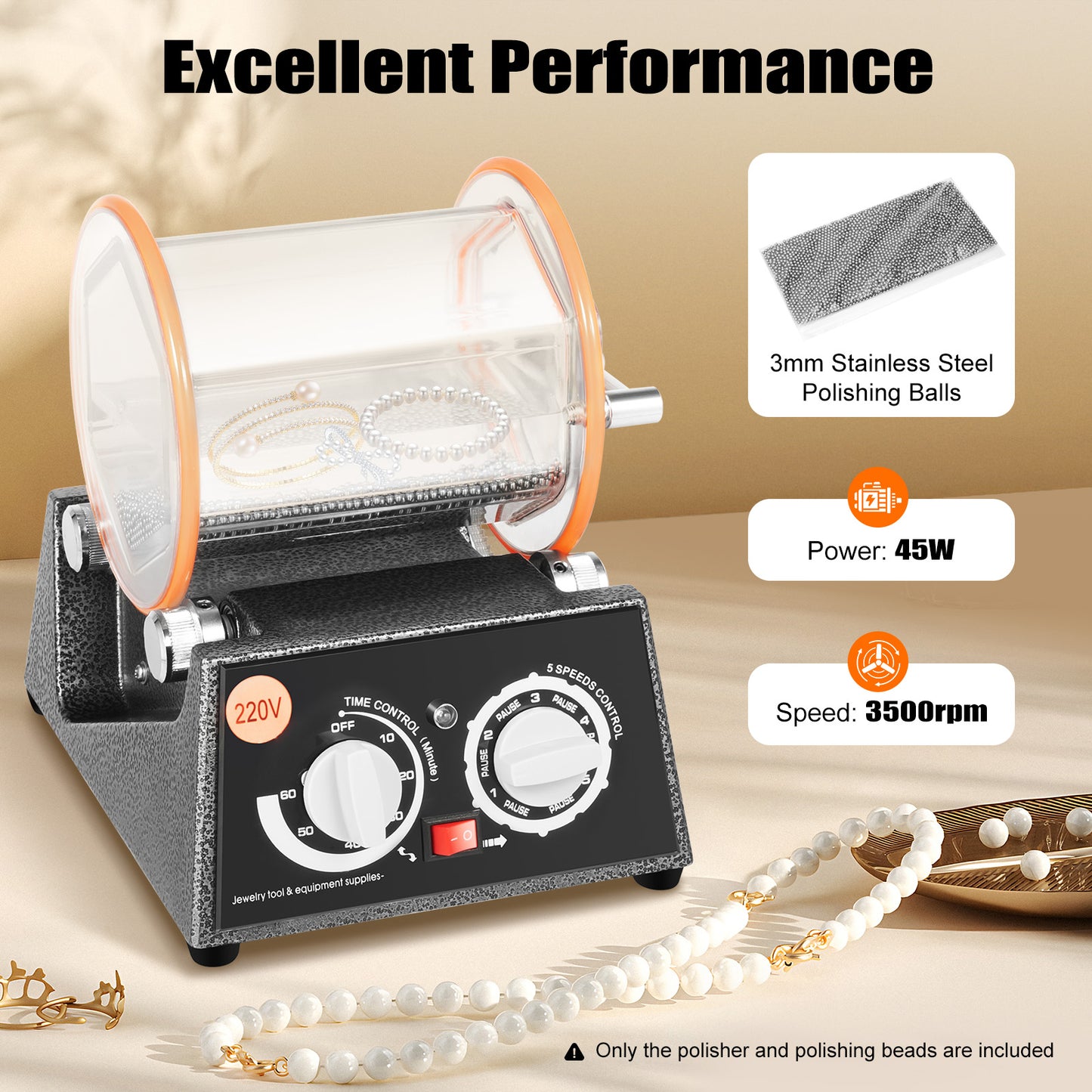 Heavy-Duty Rotary Tumbler Jewelry Polisher Surface Finisher for Professional Metal Polishing