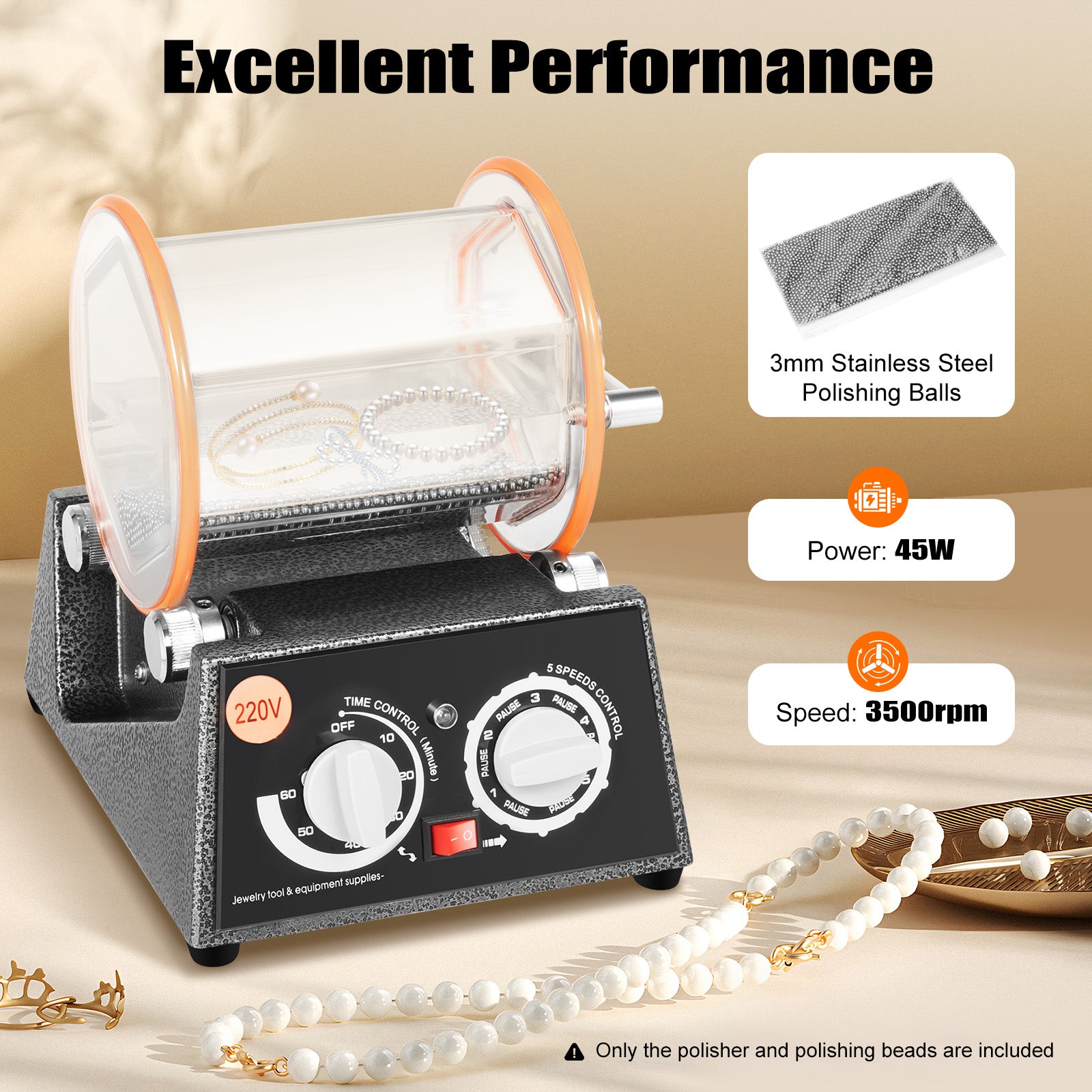Heavy-Duty Rotary Tumbler Jewelry Polisher Surface Finisher for Professional Metal Polishing