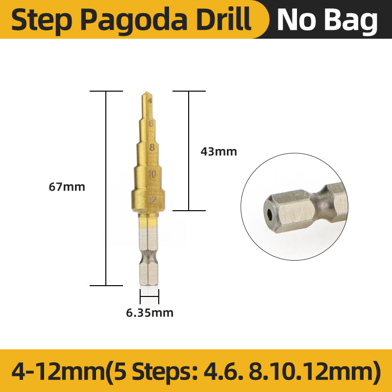 Titanium HSS Step Drill Bit Set for Metal Wood Plastic, Conical Stepped Power Tool Bits Kit