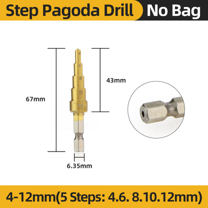 Titanium HSS Step Drill Bit Set for Metal Wood Plastic, Conical Stepped Power Tool Bits Kit