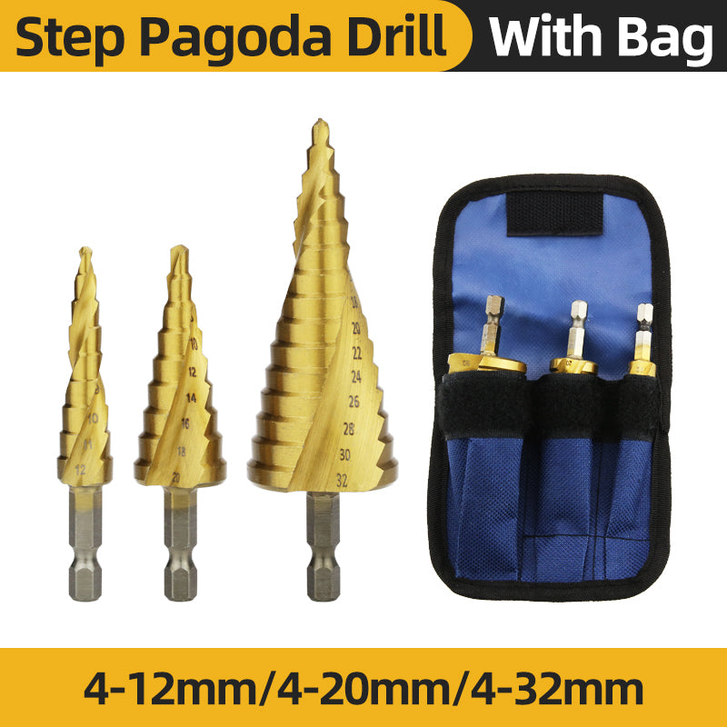Titanium HSS Step Drill Bit Set for Metal Wood Plastic, Conical Stepped Power Tool Bits Kit